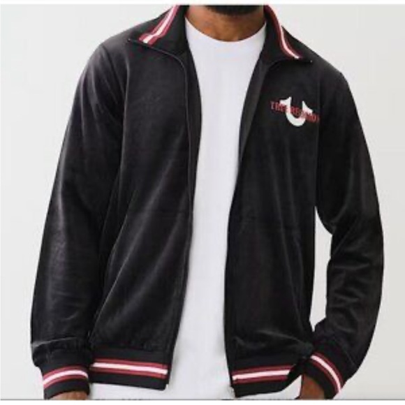 NEW True Religion Men's L Velour World Tour Track Jacket‎ Black Casual Jackets
